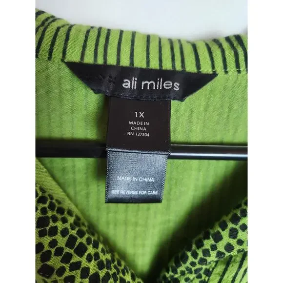 Ali Miles mixed print button front blouse sz 1X art to wear Lagenlook Careerwear - Picture 5 of 8